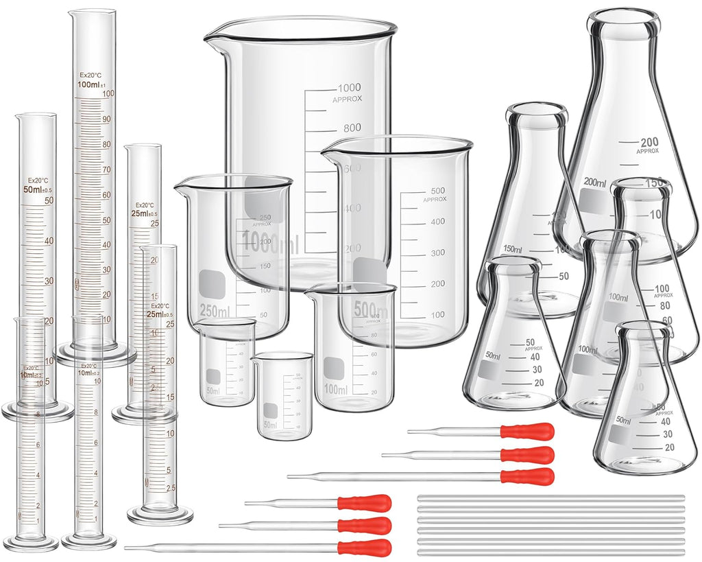 30 Pcs 50/100/250/500/1000ml Glass Beaker Set, 3.3 Borosilicate Low Form Griffin Lab Glassware Include Graduated