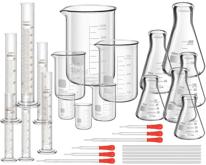 30 Pcs 50/100/250/500/1000ml Glass Beaker Set, 3.3 Borosilicate Low Form Griffin Lab Glassware Include Graduated