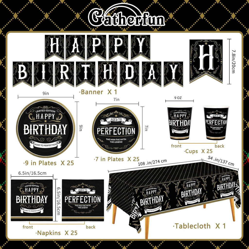 Birthday Party Supplies Disposable Paper Plates Napkins Cups Tablecloth and Banner for Happy Birthday Party