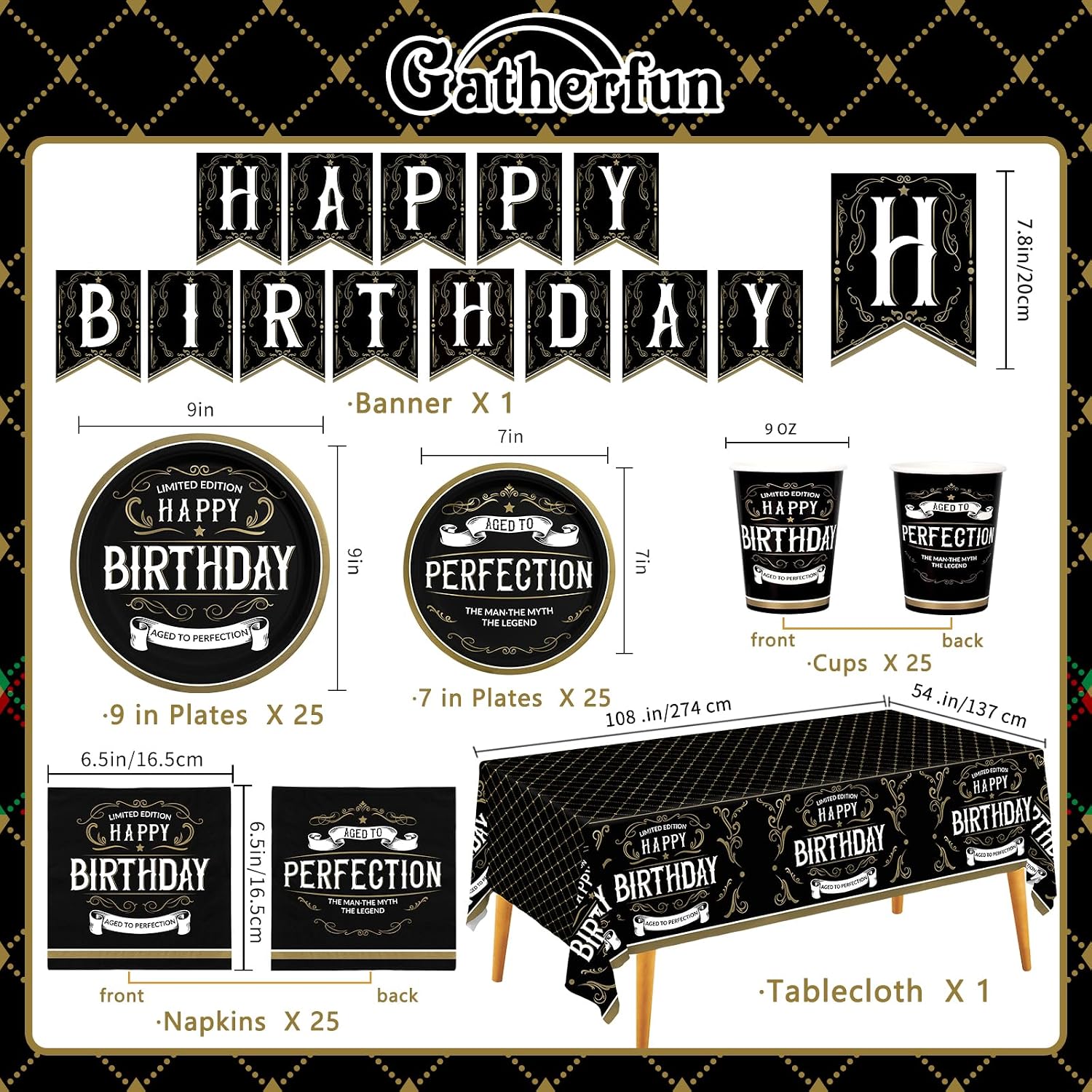 Birthday Party Supplies Disposable Paper Plates Napkins Cups Tablecloth and Banner for Happy Birthday Party