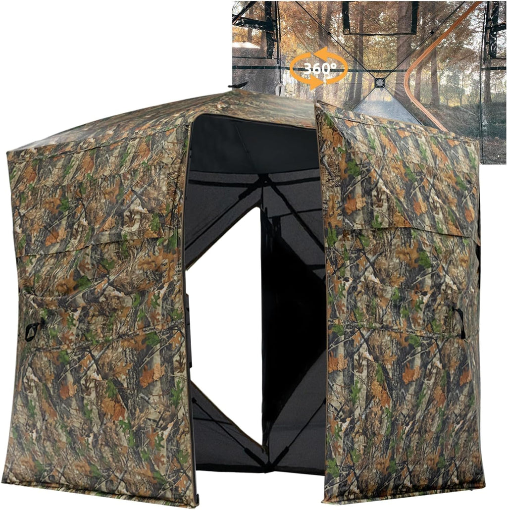 Hunting Blind 360 Degree See Through, 2/3/4 Person Pop Up Ground Blind for Deer and Turkey, Portable Camouflage Tent