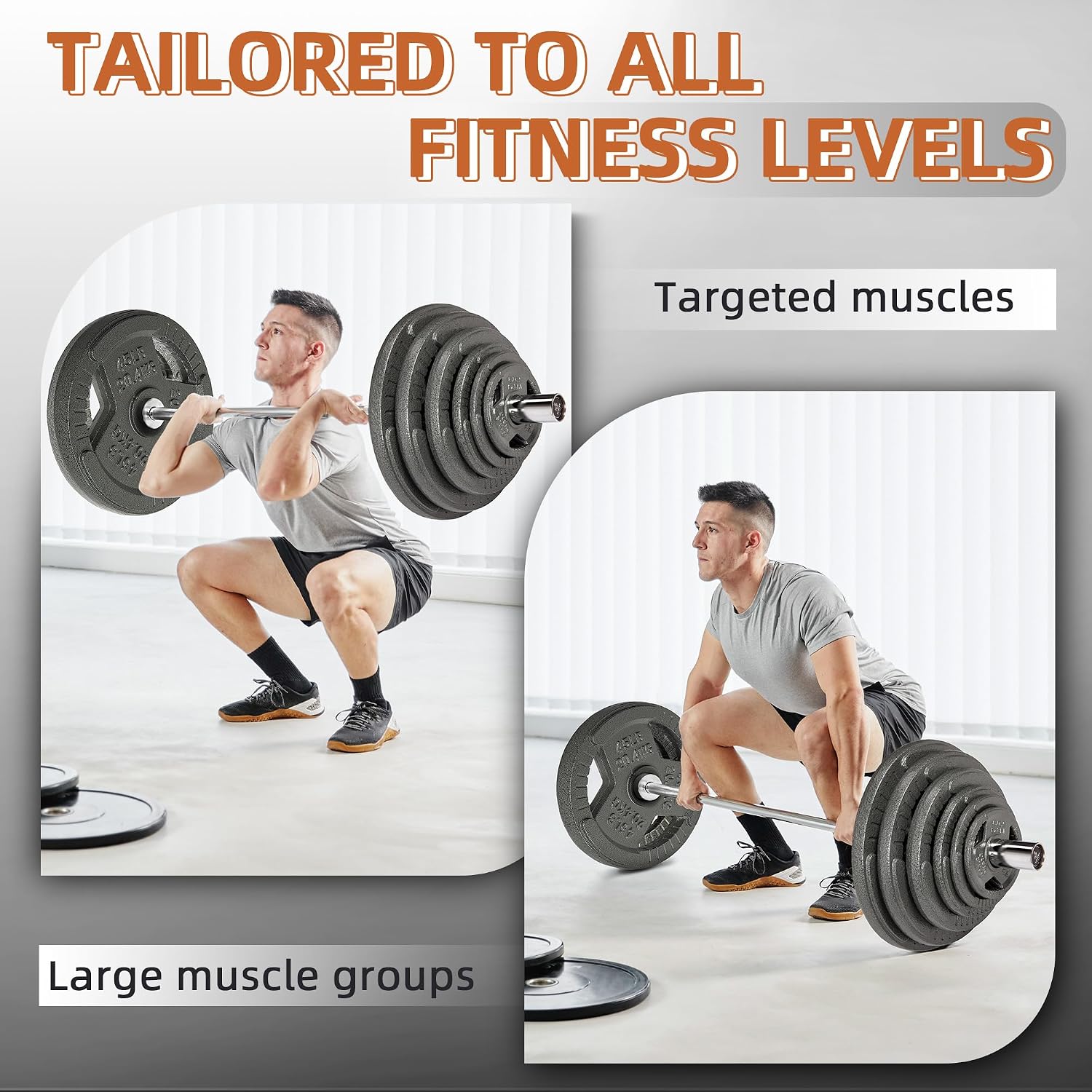 2 Inch Olympic Barbell Weight Plates Set, 70/120 LB Barbell Weight Set for Home Gym Strength Training, Triple-handle