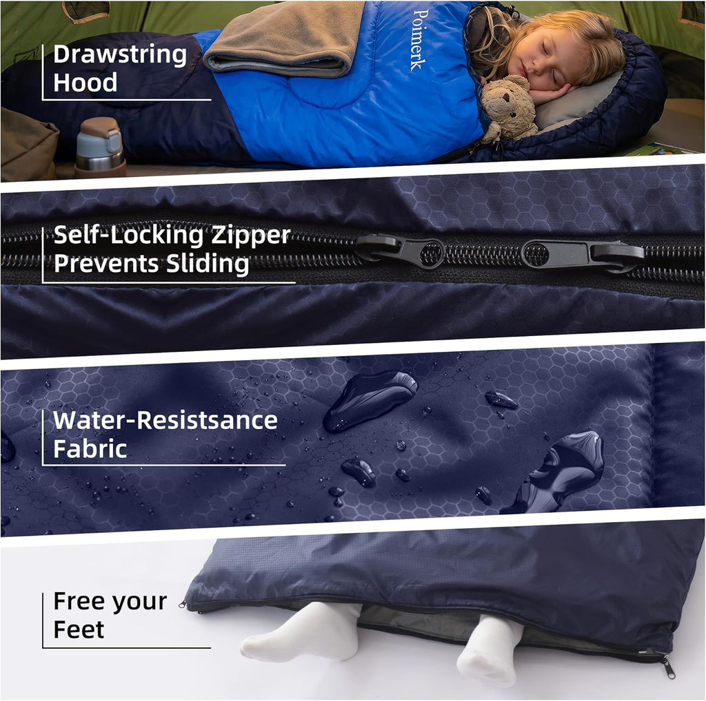 Lightweight Compact Sleeping Bag for Adults & Kids Camping Backpacking Warm | 3lb, packs 8"x14". Left-zip pairs with