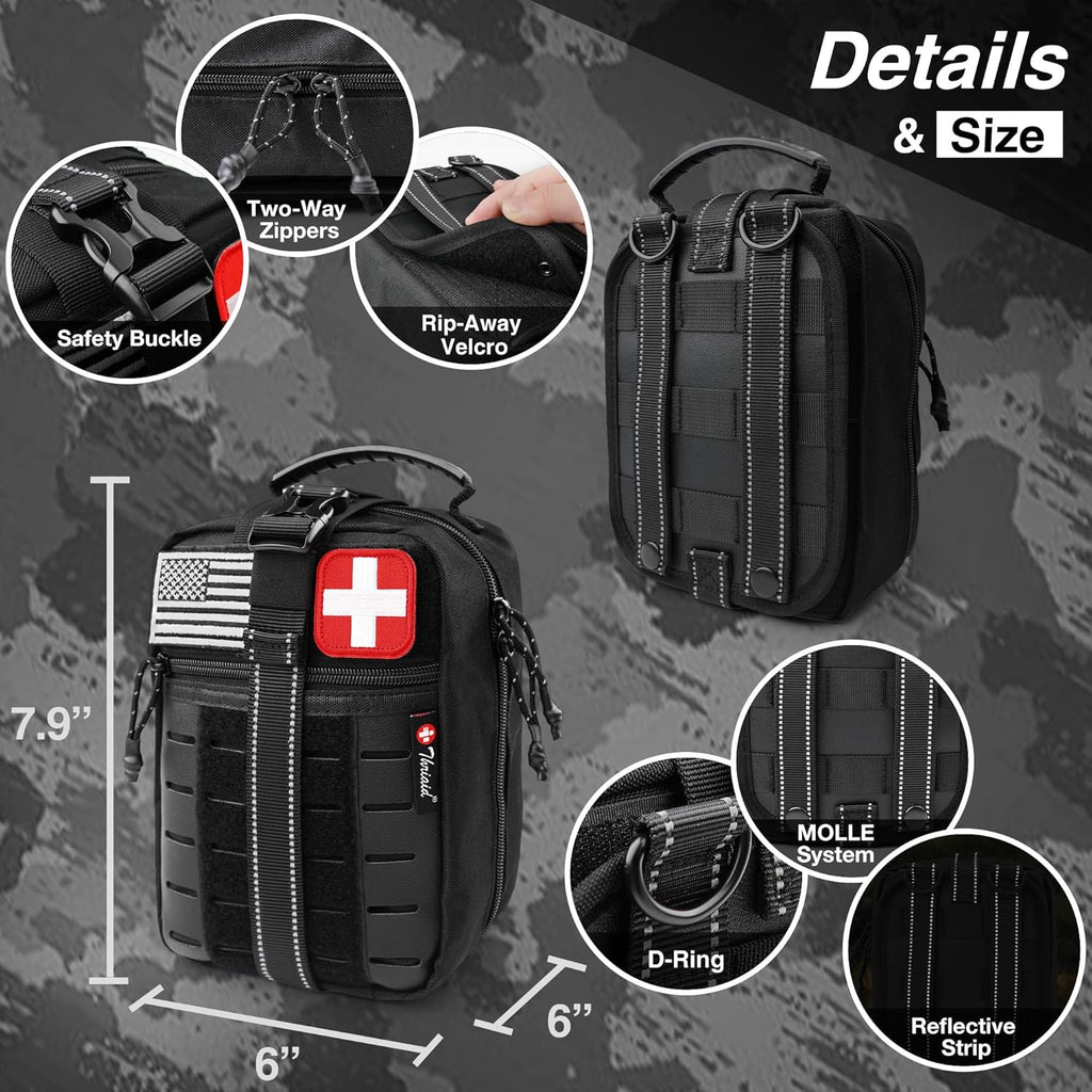 Survival First Aid Kit with Israeli Bandage, Chest Seal, Tourniquet, Splint, Tactical Military Combat Molle IFAK for