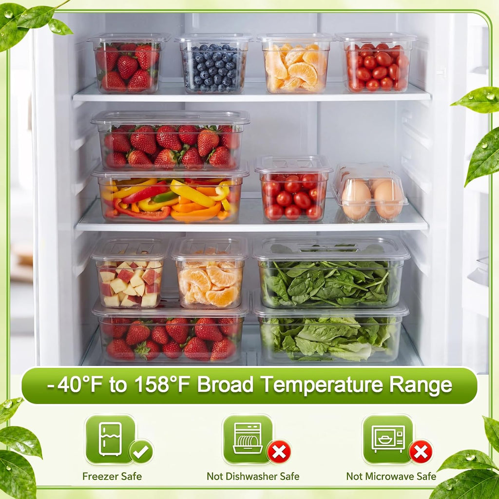 10 Pack Plastic Clear Food Pans with Lids, Stackable and Freezer Safe Commercial Food Storage Containers for Fridge