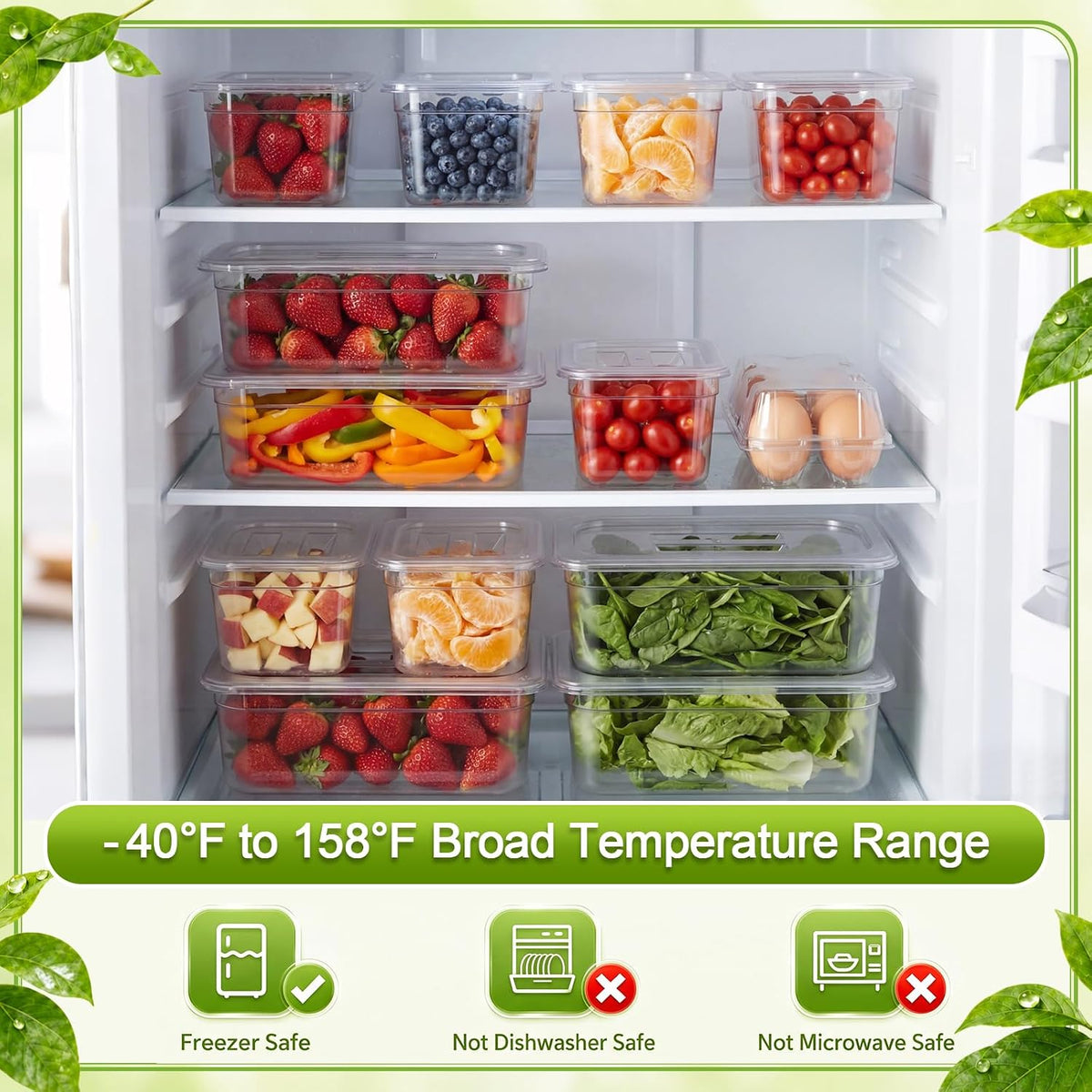 10 Pack Plastic Clear Food Pans with Lids, Stackable and Freezer Safe Commercial Food Storage Containers for Fridge