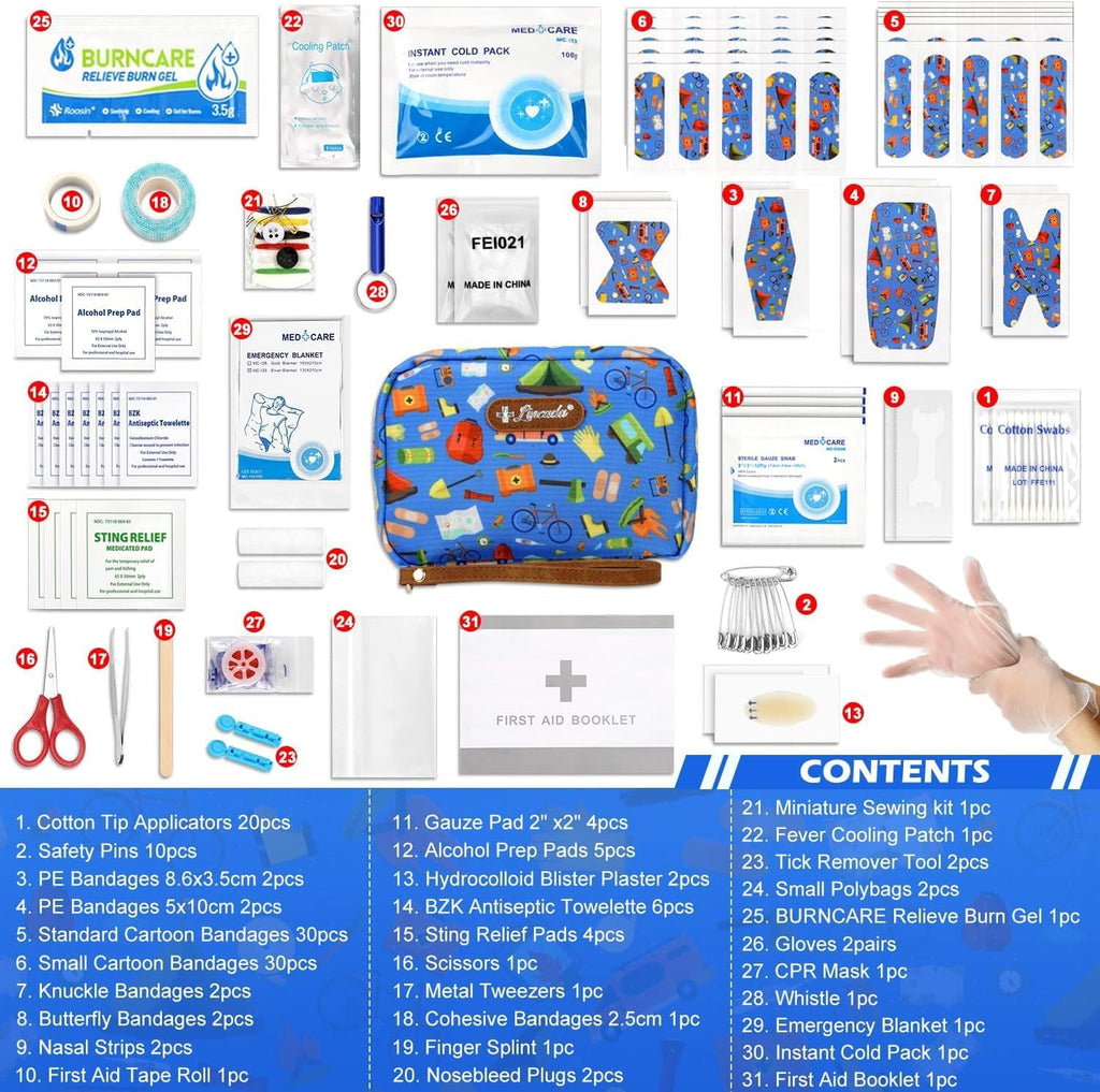 Portable Travel First Aid Kit for Kids and Adults, 143 Pieces All-Purpose Emergency First Aid Kit for Home, Car