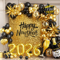 New Years Decorations 2026, New Year Balloon Arch with Black Gold Confetti 2026 Balloons for Eve Party Supplies Nye