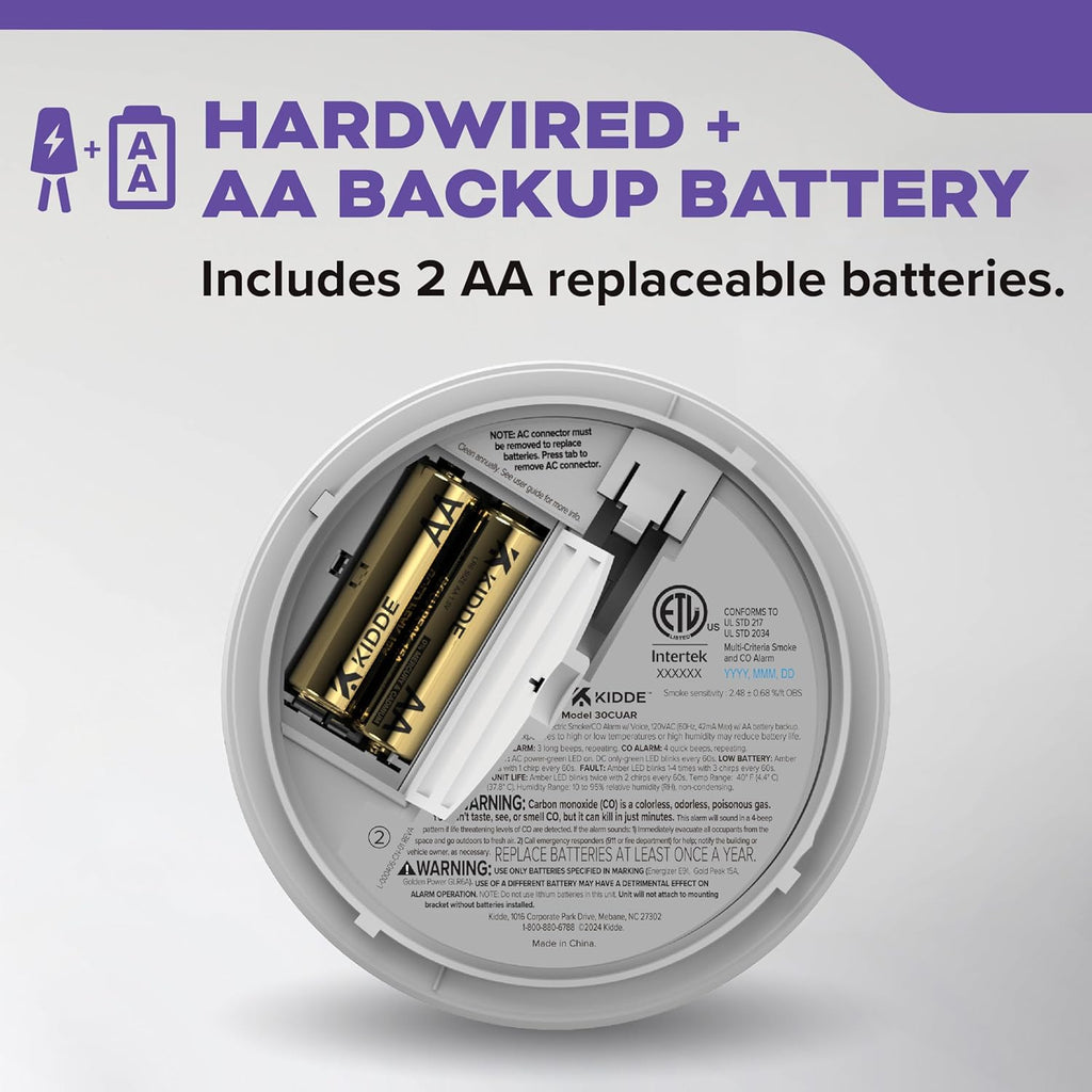 Hardwired Smoke & Carbon Monoxide Detector, AA Battery Backup Smoke Alarm, Interconnectable, LED Warning Light