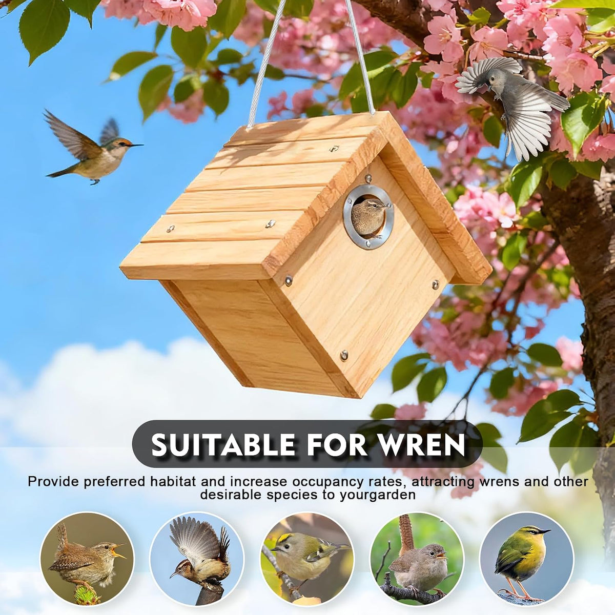 Wren Bird Houses for Outside with 1-1/8" Entrance Log Color 1 Pack