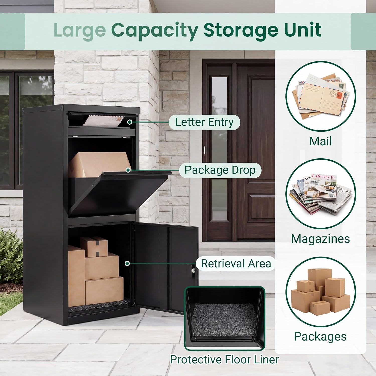 Large Outdoor Package Delivery Box with Anti-Theft Design | Lockable Door, and Weatherproof Galvanized Steel for