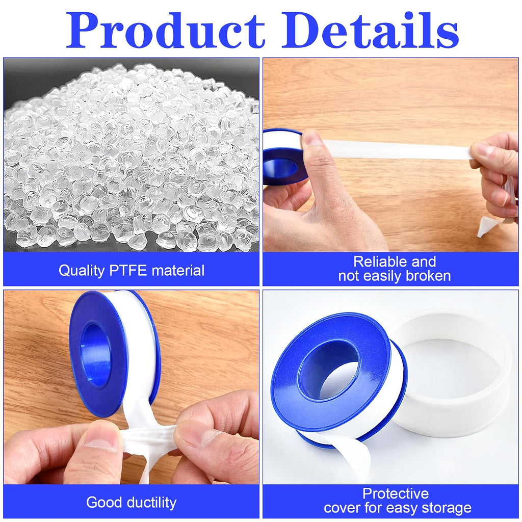 100 Rolls Teflon Tape,1/2 x 520 in Plumbers Tapes, PTFE Tape Waterproof Sealant Pipe Tape for Shower Head,Pipe