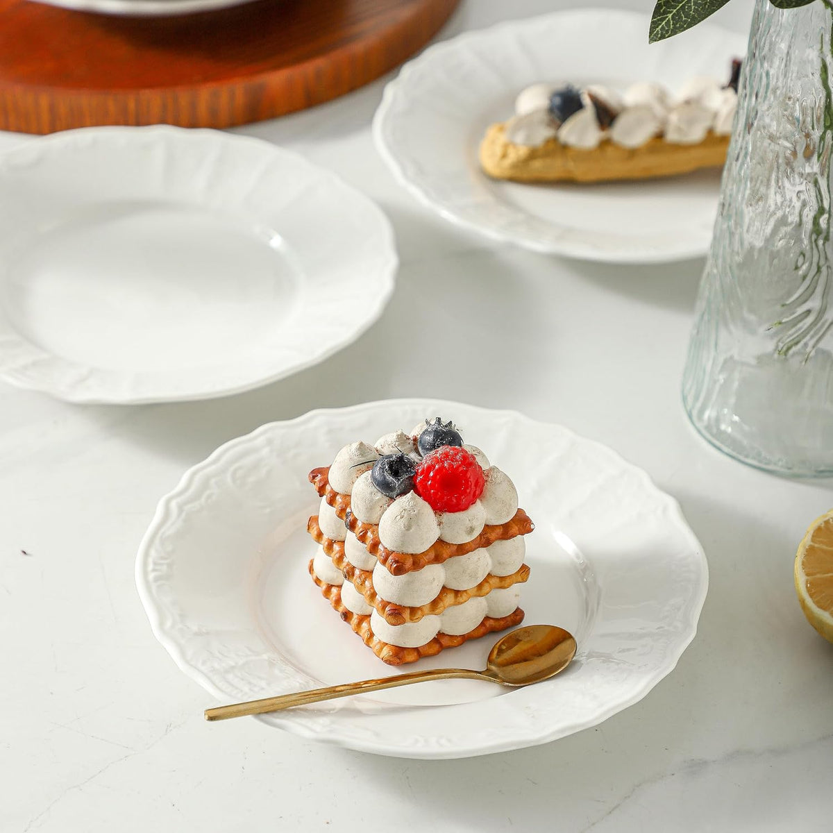 8 Pack Ceramic Appetizer & Dessert Plates, 7.5 In White Salad Plate