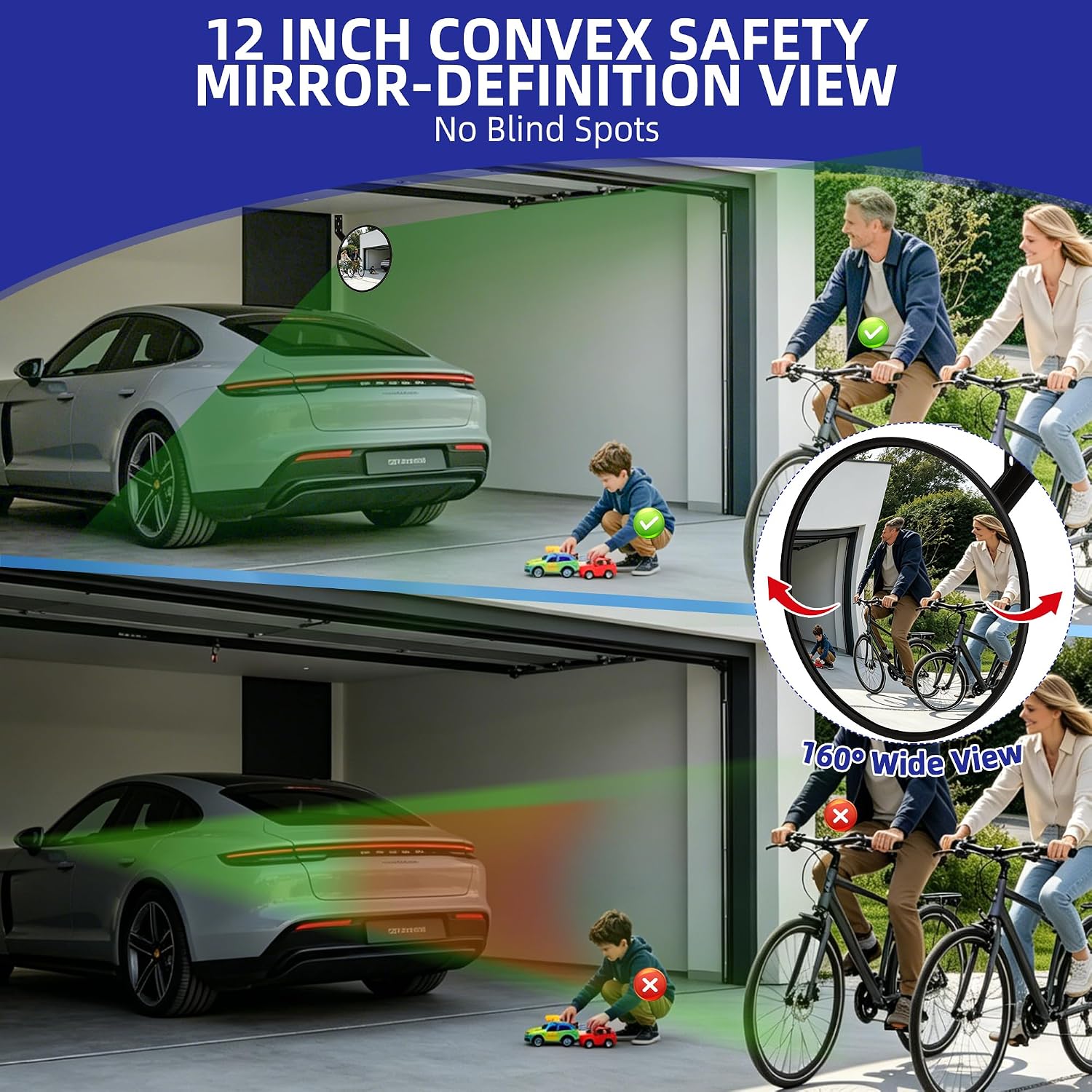 Shatterproof Acrylic Convex Mirror 12 Inch with LifetimeWarranty, Wide Angle Anti Theft Blind Spot Mirror with Wall