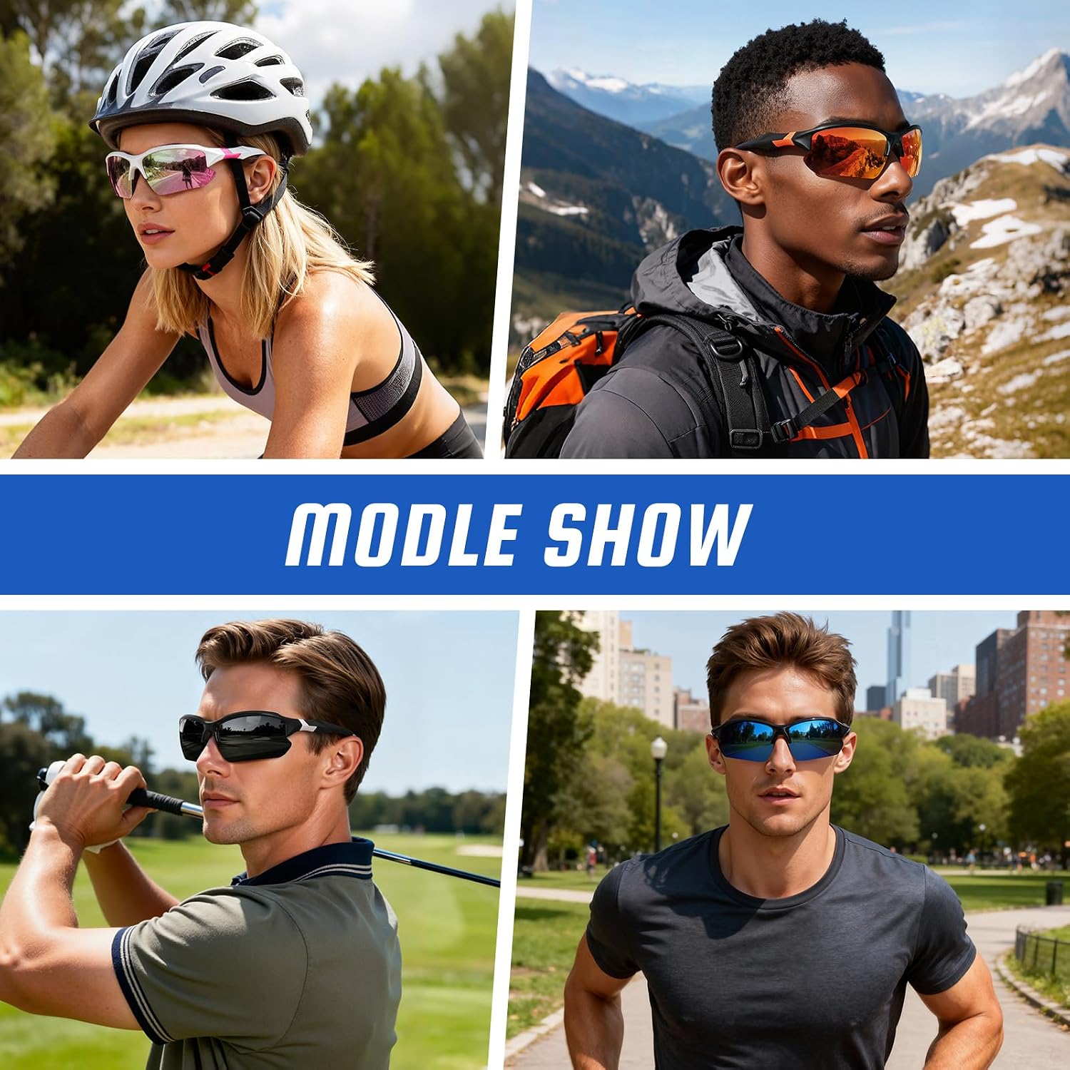 3 Pack Polarized Sports Sunglasses for Men, UV Protection Half Frame Sunglasses Comfortable for Running Cycling Driving