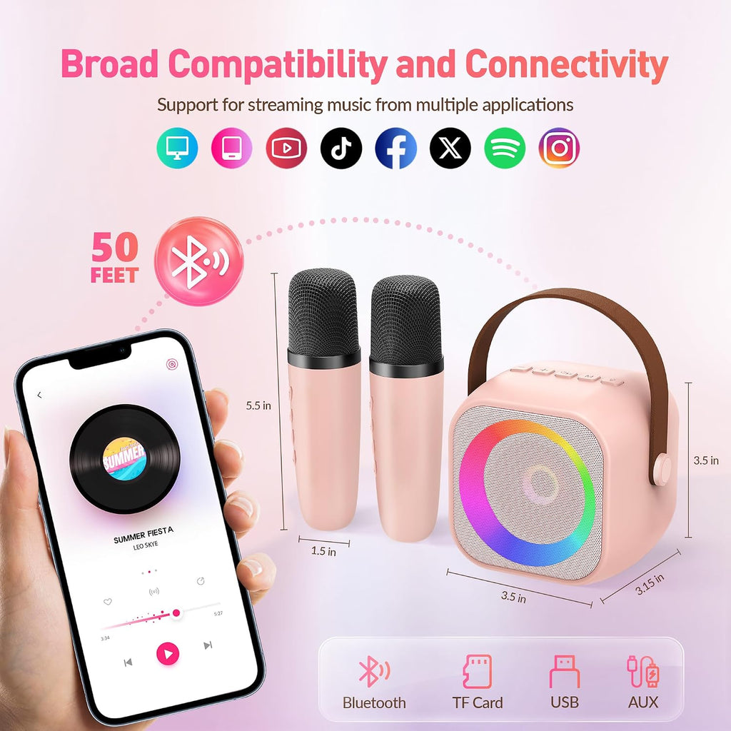 Mini Karaoke Machine,Portable Bluetooth Speaker with 2 Wireless Microphones | 360° Surround Sound,5 Voice