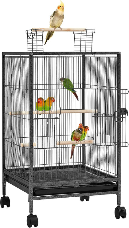 35-Inch Open Top Bird Cage with Rolling Stand for Small Birds