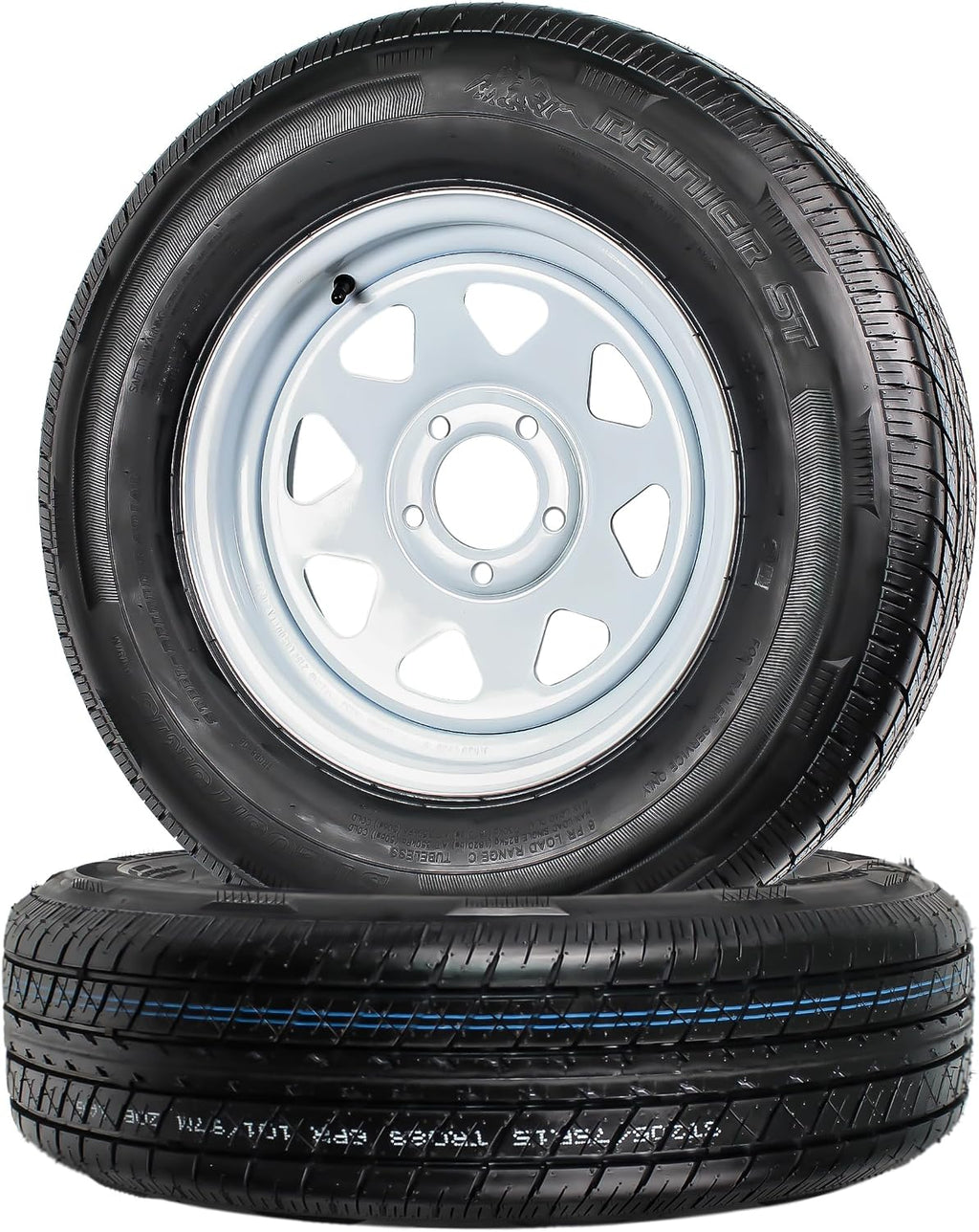 2-Pack Radial Trailer Tire Rim Assembly ST205/75R15 White 5 Lug
