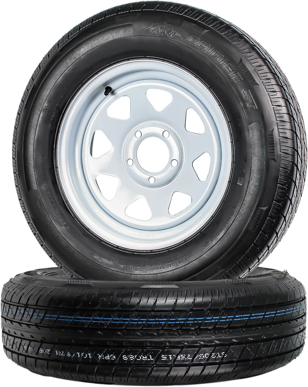 2-Pack Radial Trailer Tire Rim Assembly ST205/75R15 White 5 Lug