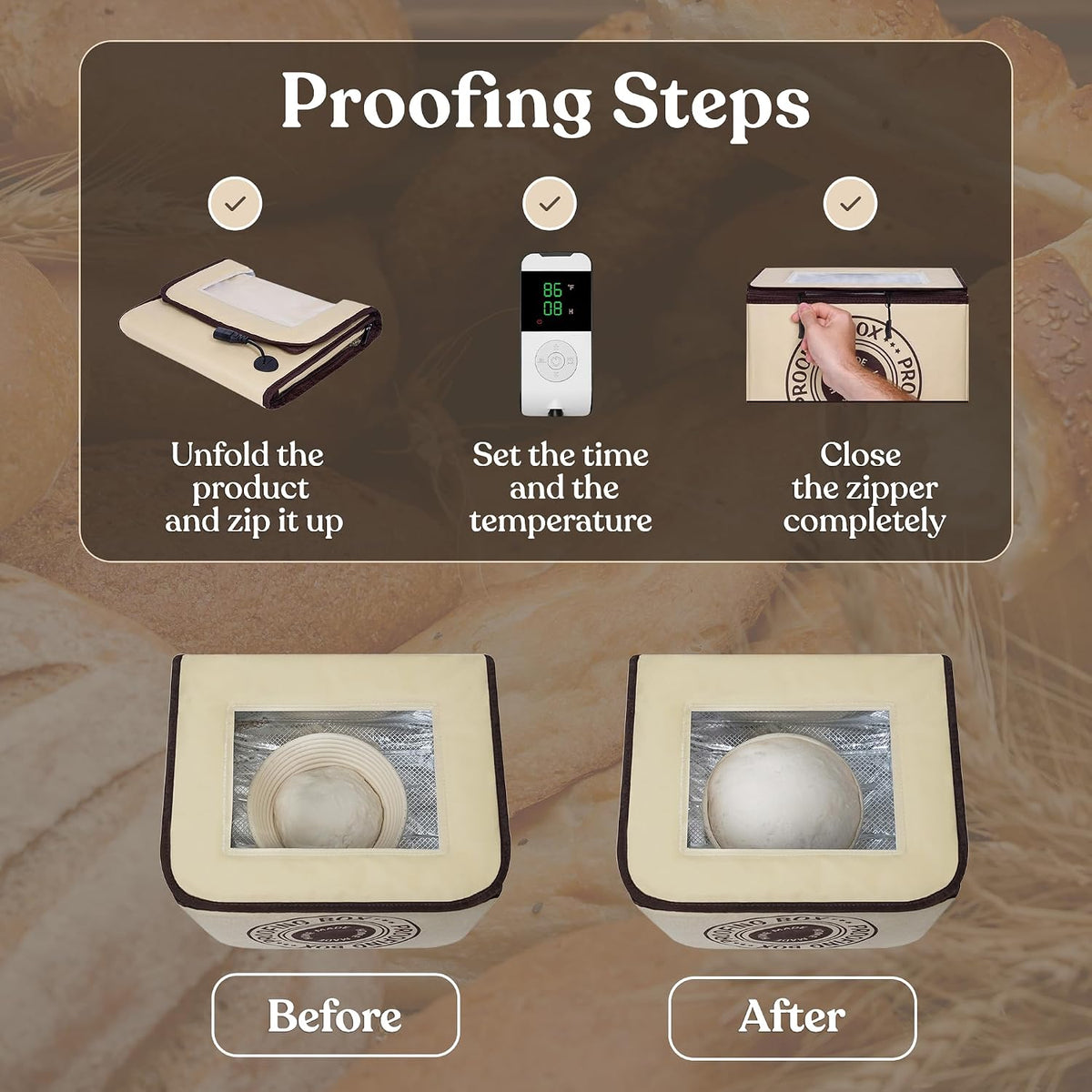 Bread Proofing Box – Bread Proofer, Dough Fermentation Box with Carry Bag, Sourdough Starter Warmer, Foldable &