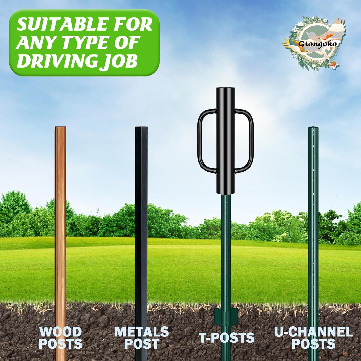12LB T Post Driver with Handles Heavy Duty Fence Post Driver Post Pounder for T-Posts，U Channel，Metal Post and Sign