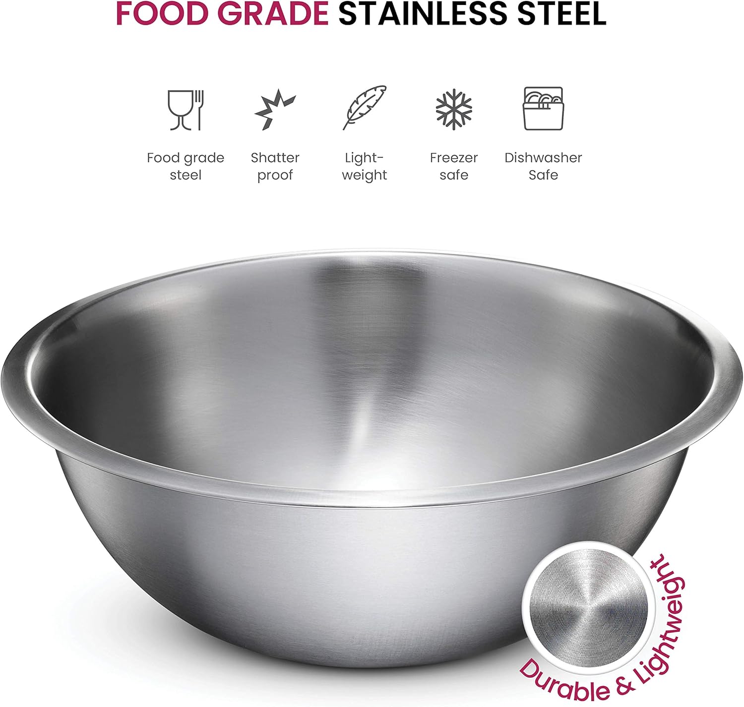 Stainless Steel Mixing Bowls Set, Dishwasher Safe, 6 Piece Metal Mixing Bowls For Kitchen, Nesting, Large, Small, Big