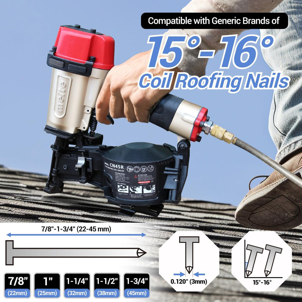 CN45R Roofing Nailer, Drives 15 Degree 7/8" to 1-3/4" Coil Roof Nails