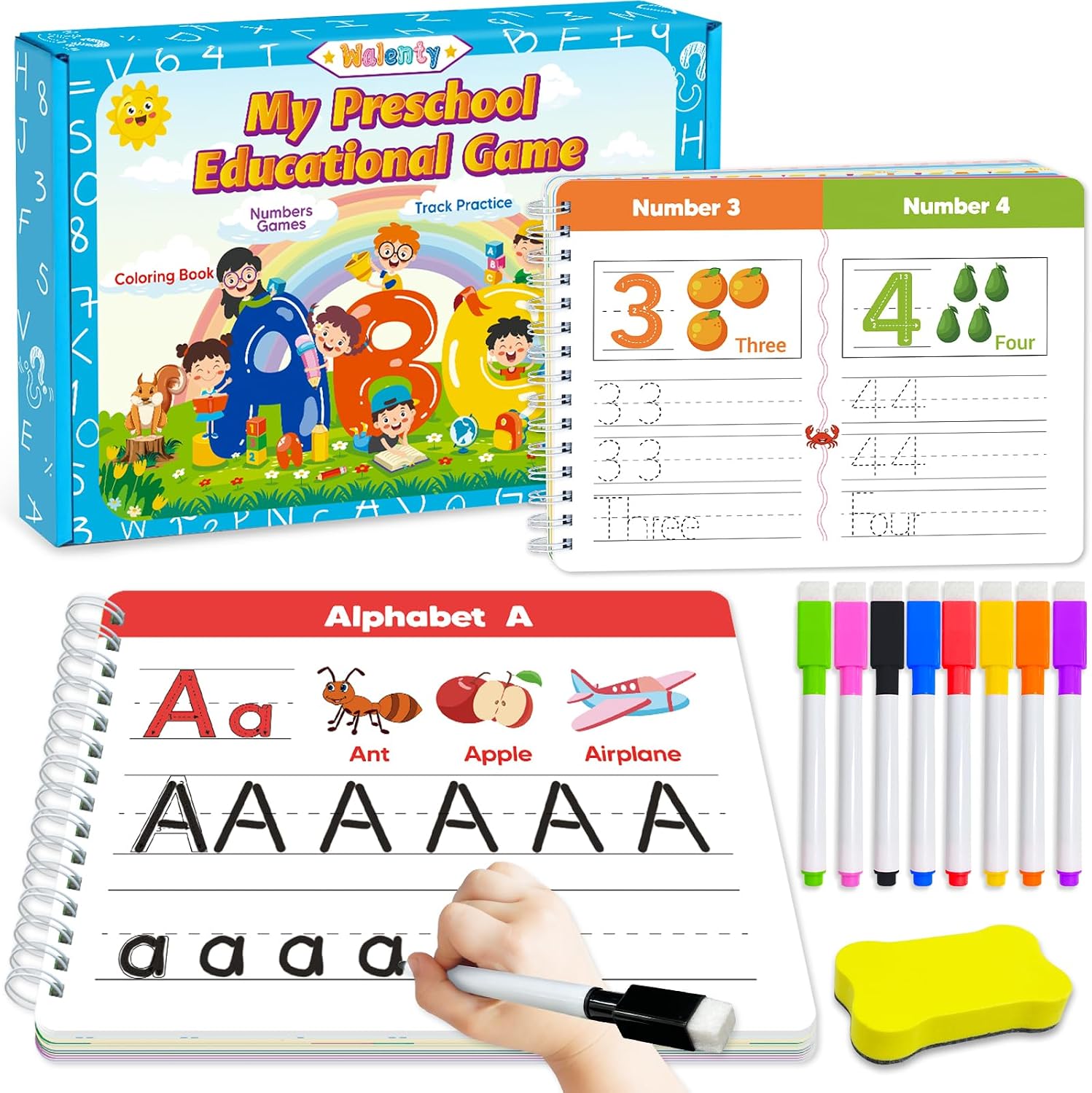 Preschool Kindergarten Workbooks, Learning Toys for 3 4 5 Year Old Gifts | Number Letter Tracing, Coloring Activity