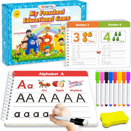 Preschool Kindergarten Workbooks, Learning Toys for 3 4 5 Year Old Gifts | Number Letter Tracing, Coloring Activity