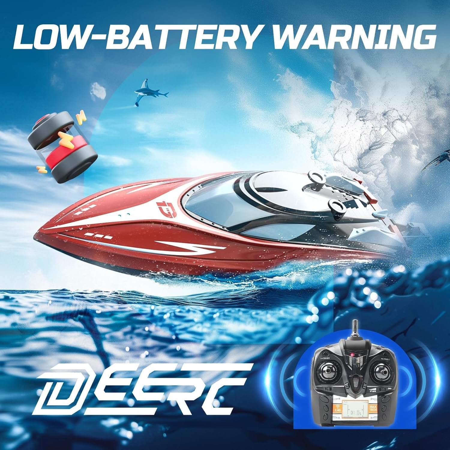 H120 Fast RC Boat for Pools and Lakes, 2.4 GHz 20+ MPH Racing Boats for Kids & Adults with Rechargeable Battery,Low