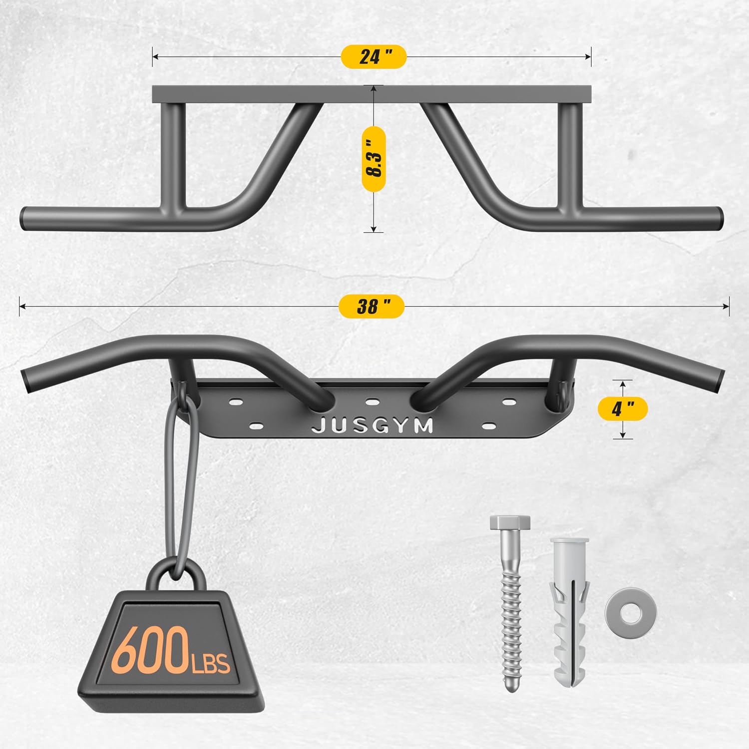 Wall Mounted Pull Up Bar with 600LBS Weight Capacity | Joist Mounted, Beam Mounted, Multifunctional Fitness Bar