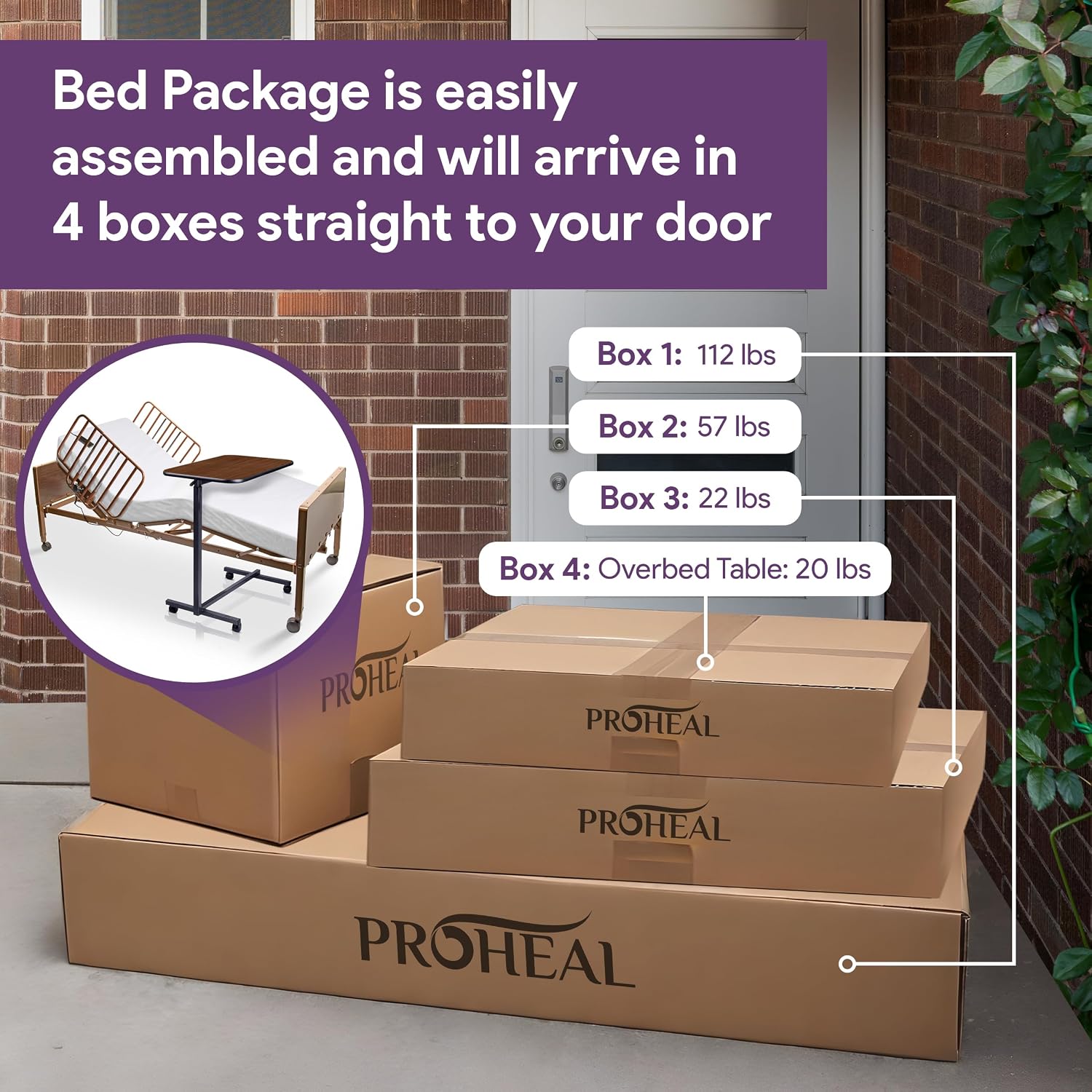 Electric Hospital Bed for Home Use - Includes Foam Mattress, Half Rails, Overbed Table - Medical Bed Set for Long