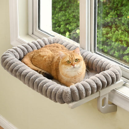 Cloud-Cuddle Cat Window Perch with 4-Sided Bolster, Zipper Design Cushion Window Seat for Window Sill, Sturdy Metal