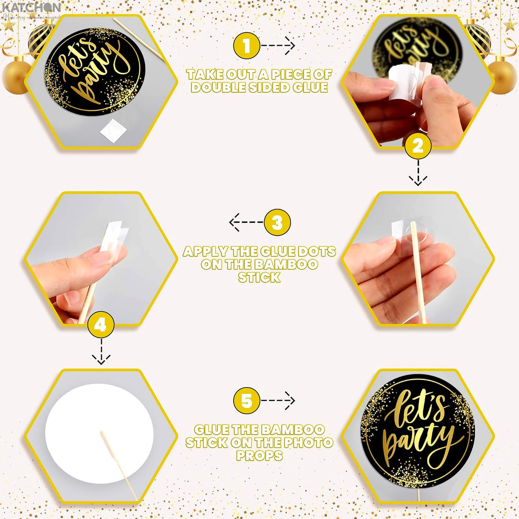 New Years Eve Photo Booth Props 2026, Pack of 35 | Gold and Black New Years Photo Booth Props for Happy New Years