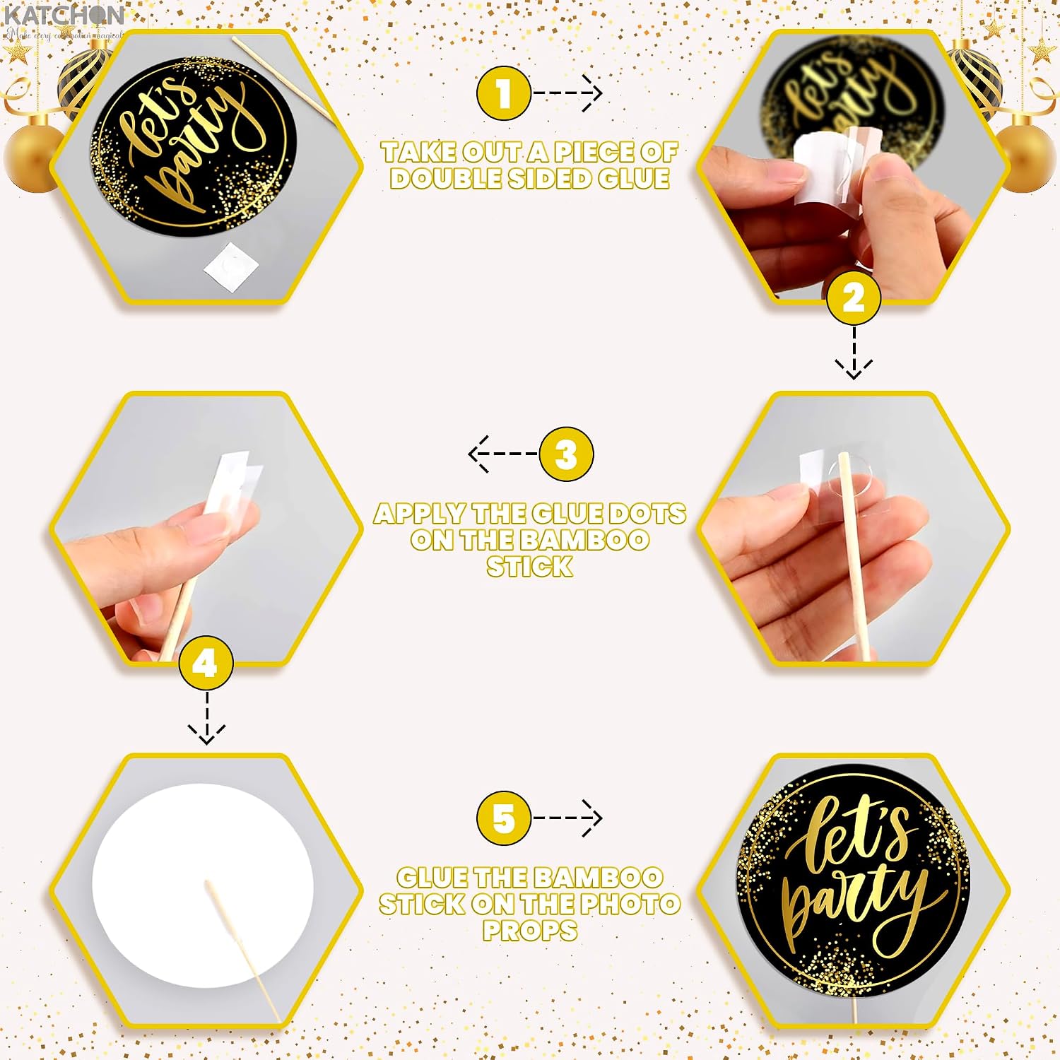 New Years Eve Photo Booth Props 2026, Pack of 35 | Gold and Black New Years Photo Booth Props for Happy New Years
