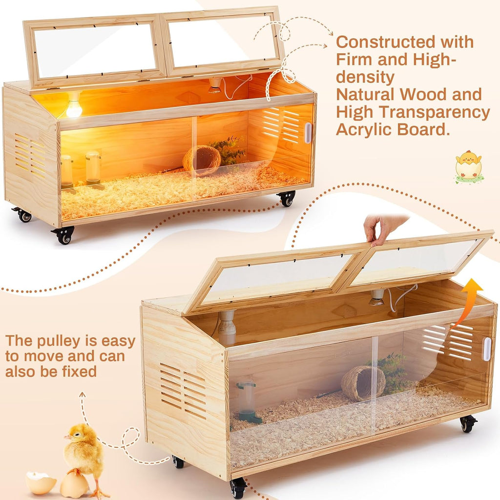 Chicken Brooder Box, Wooden Pulley, 39.4''L x 15.7''W x 15.7''H