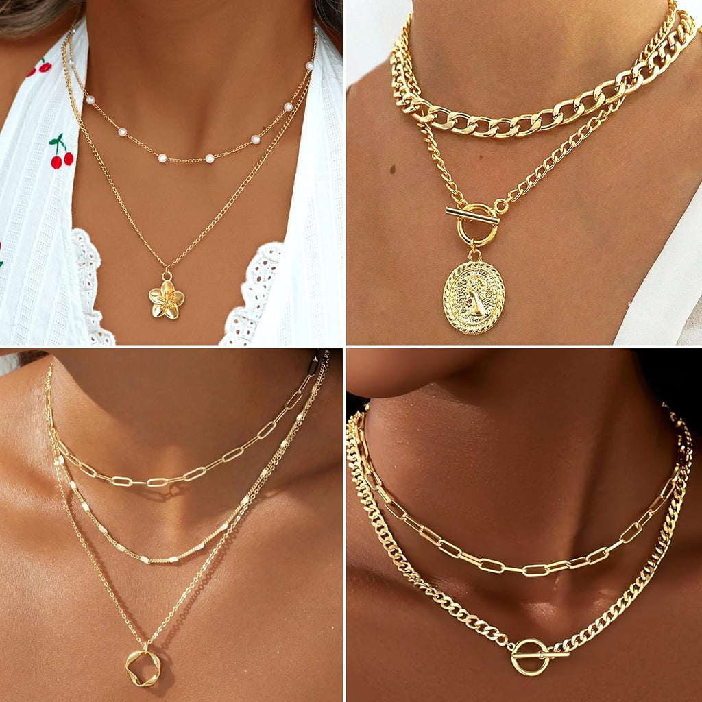 78 Pieces Gold Jewelry Set for Women, 9 Necklace, 24 Bracelet, 22 Earrings, 23 Knuckle Rings Gold Plated Jewerly set