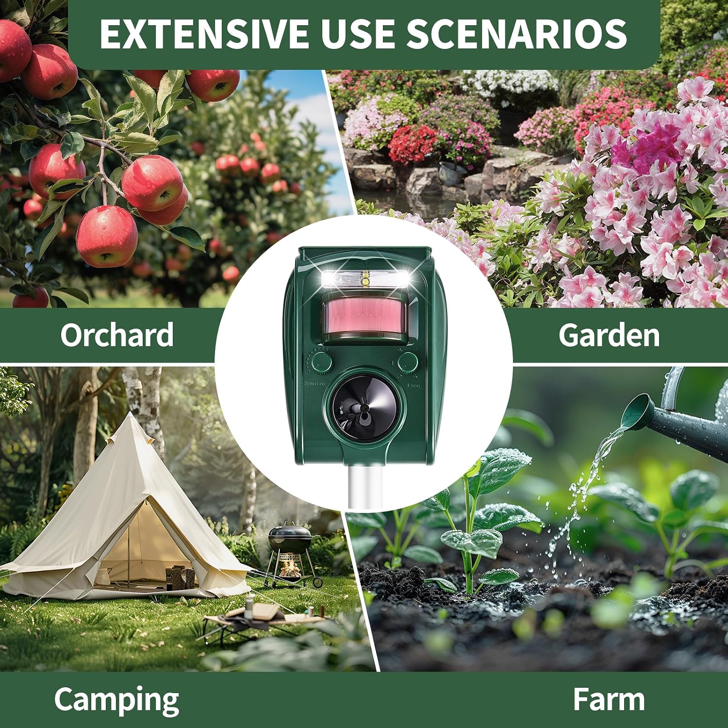 Adjustable-Mode Solar Ultrasonic Animal Repellent, Squirrel Deer Cat Raccoon Repellent Device, Outdoor Waterproof
