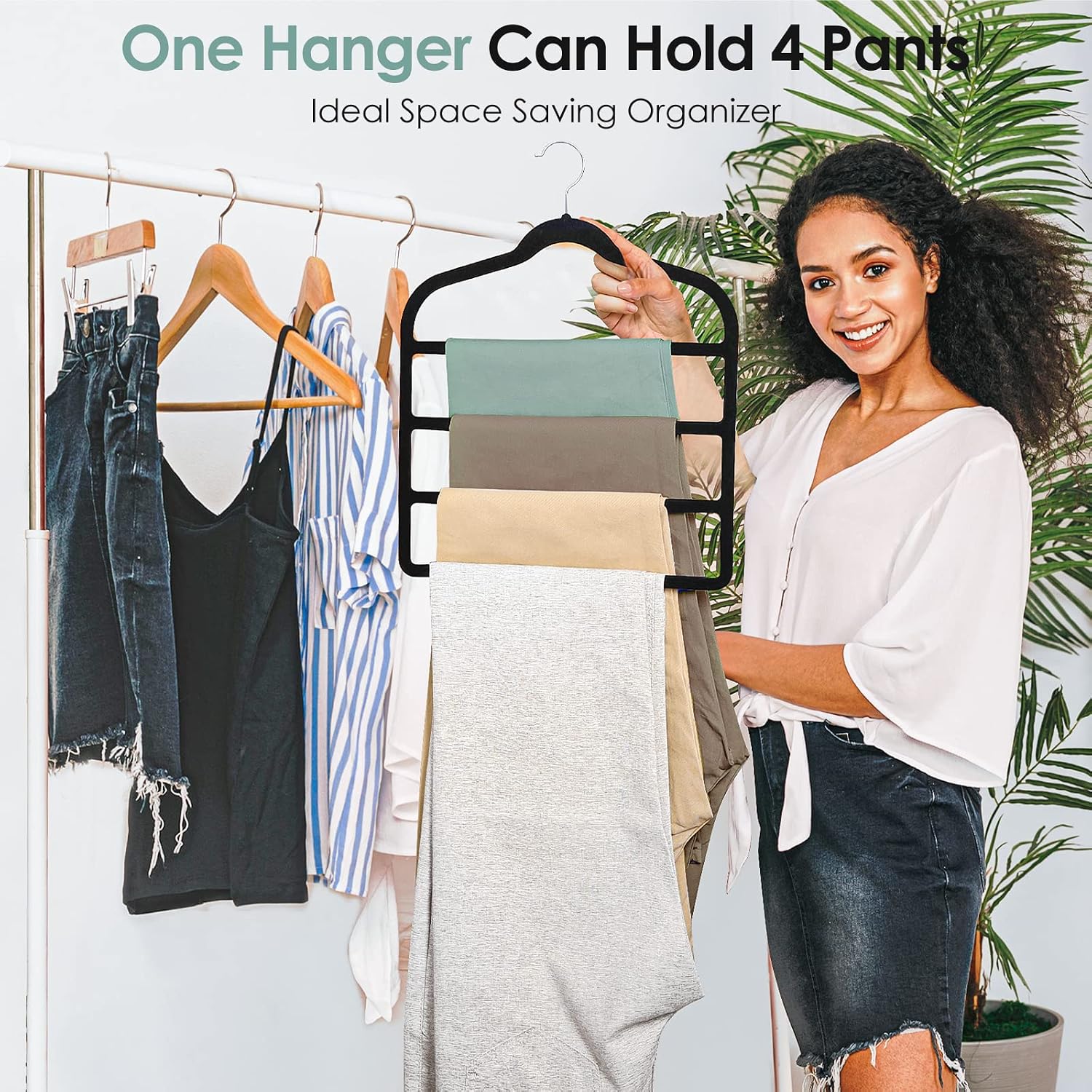 Velvet Hangers Space Saving Non Slip Pant Velvet Hangers Multi Layer Hanger | 6 Pack Black Clothes Hangers Closet
