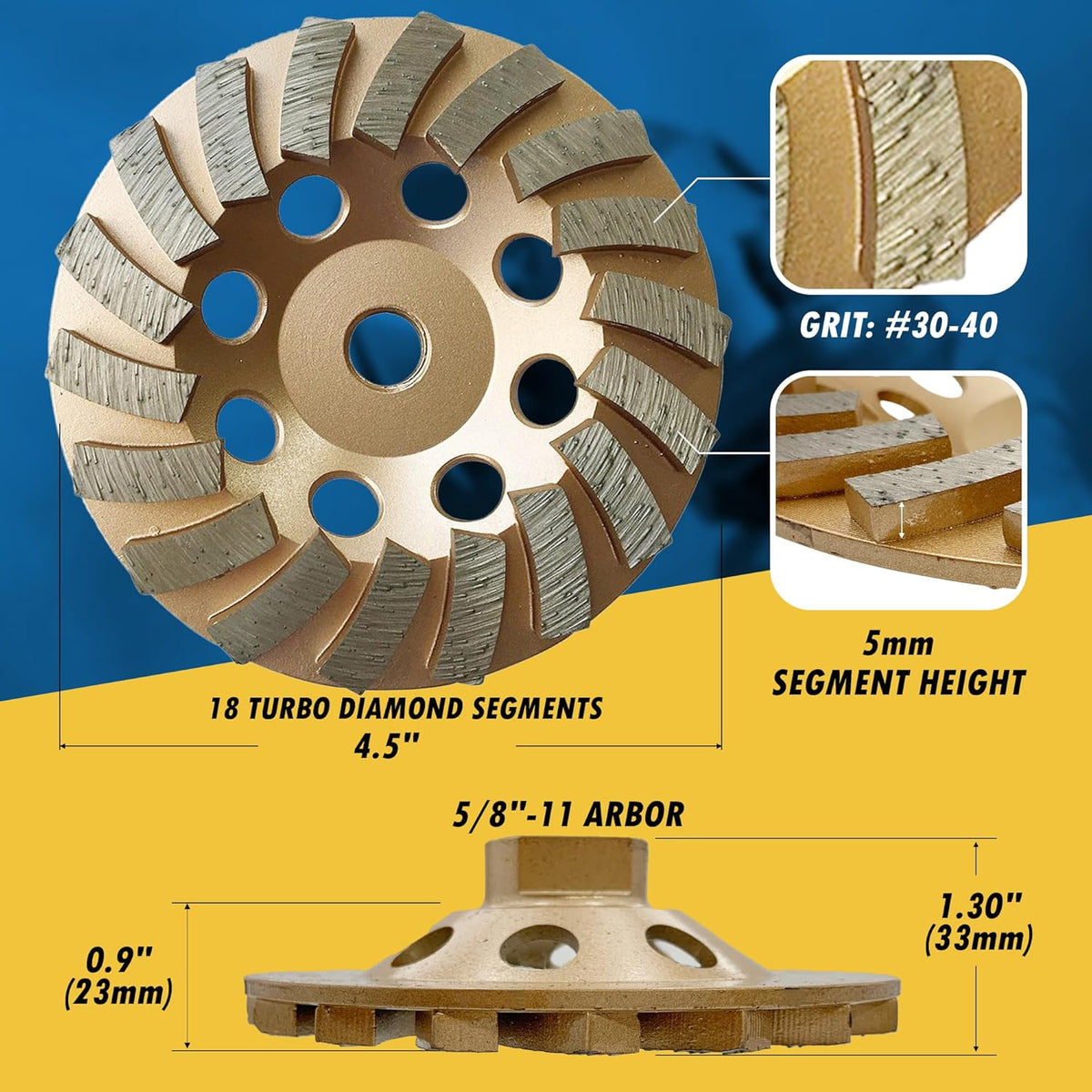 4.5" Diamond Grinding Wheel for Concrete Masonry 18 Segments 5/8"-11