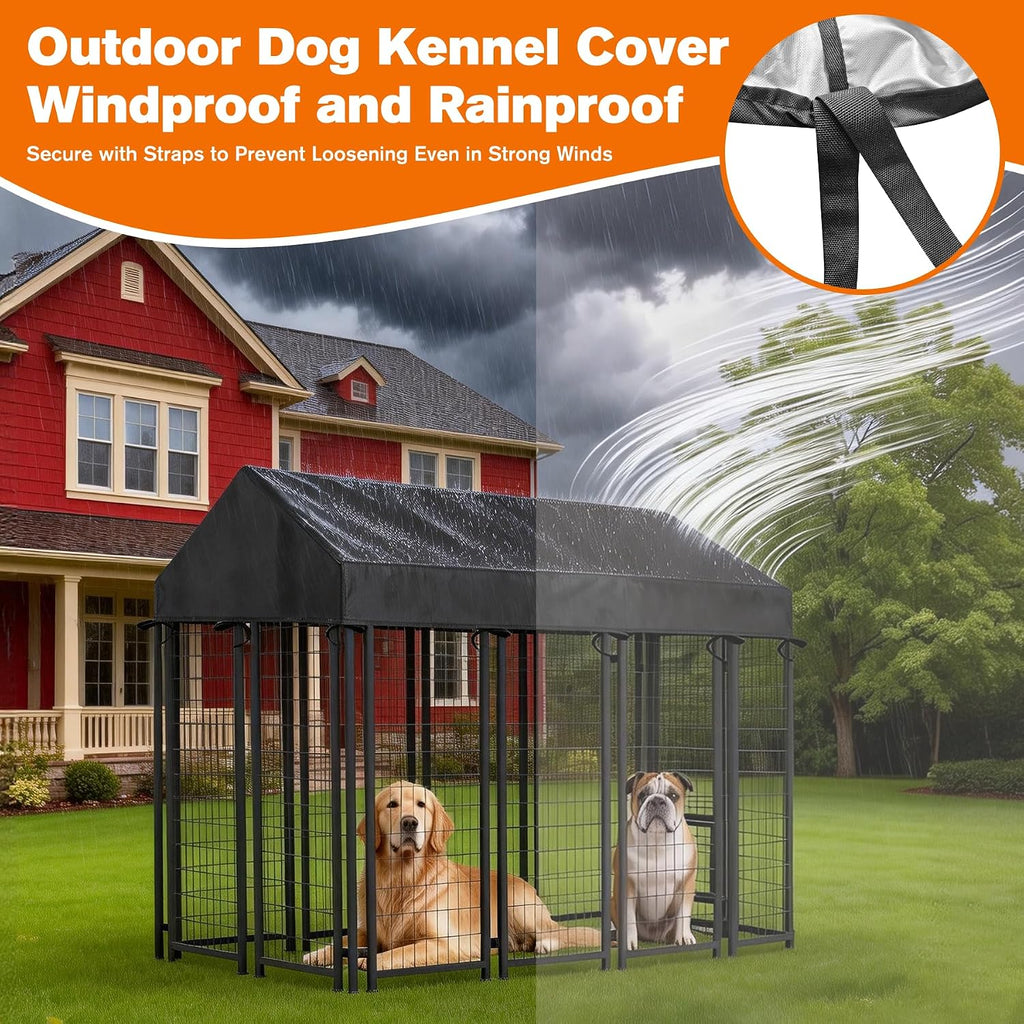 4'W X 8'L Waterproof Dog Kennel Cover Outdoor 600D Oxford Fabric Dog Kennel Roof with Silver UV-Protective Coating