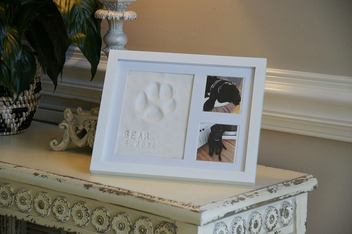 Ultimate Dog or Cat Paw Print Keepsake Kit & Picture Frame - Premium Wooden Photo Frame, Clay Mold for Pet Pawprint &