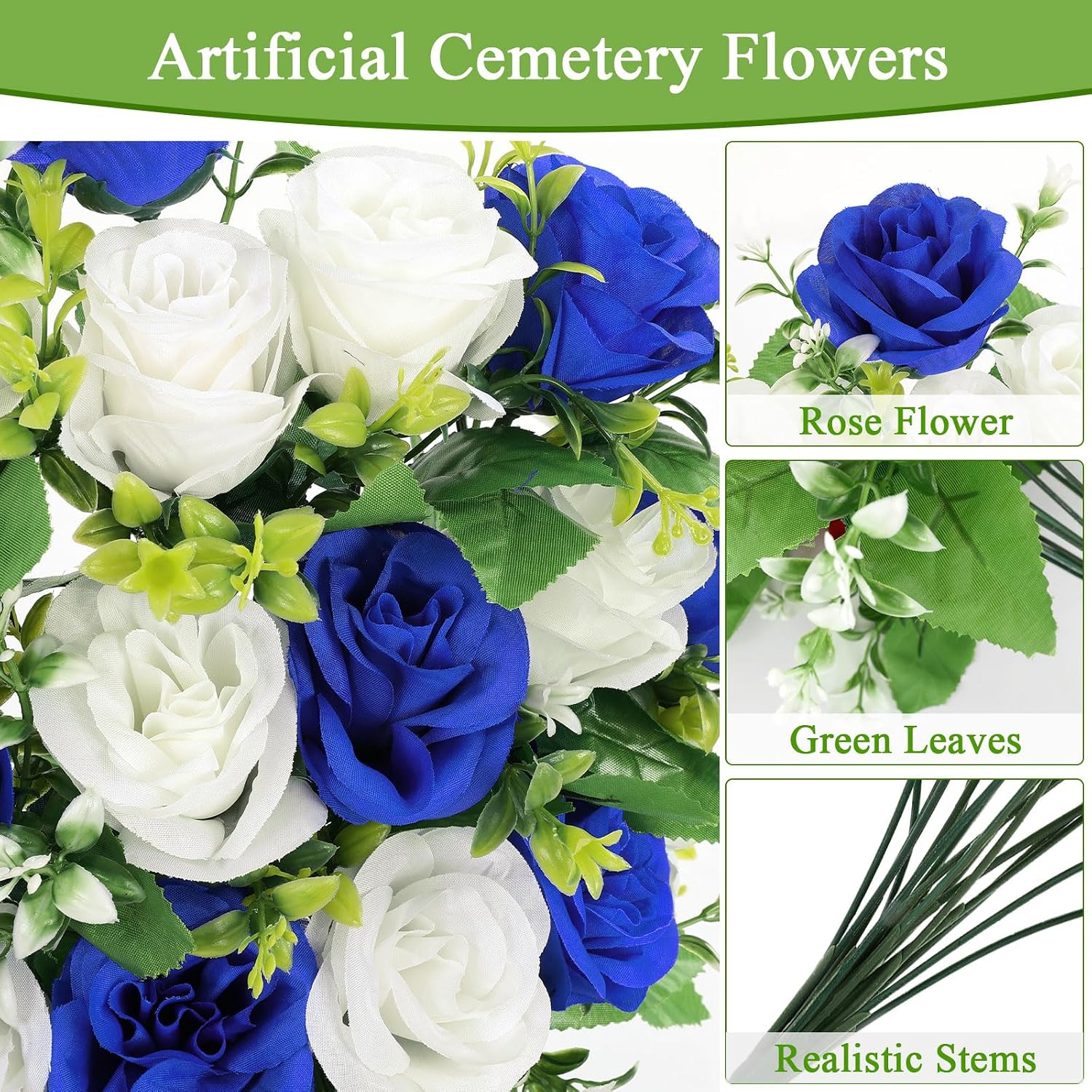 2Pcs Artificial Cemetery Flowers with Vase for Grave