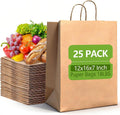 Brown Paper Bags with Handles 12x16x7 inch,25 Pack