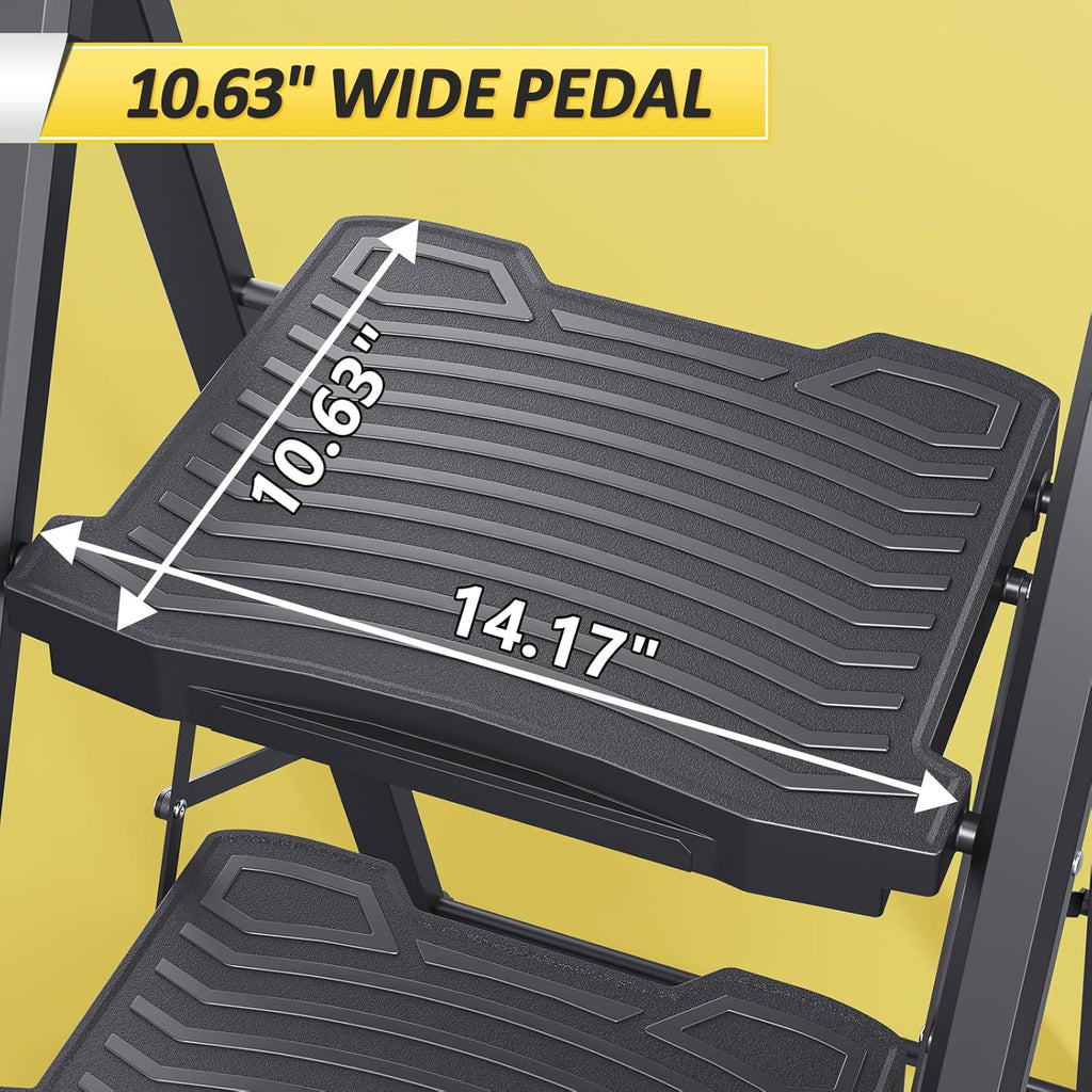 Step Ladder 4 Step Folding, 900lbs 4 Step Ladder with Anti-Slip Wide Pedal and Handrails, Lightwight Household