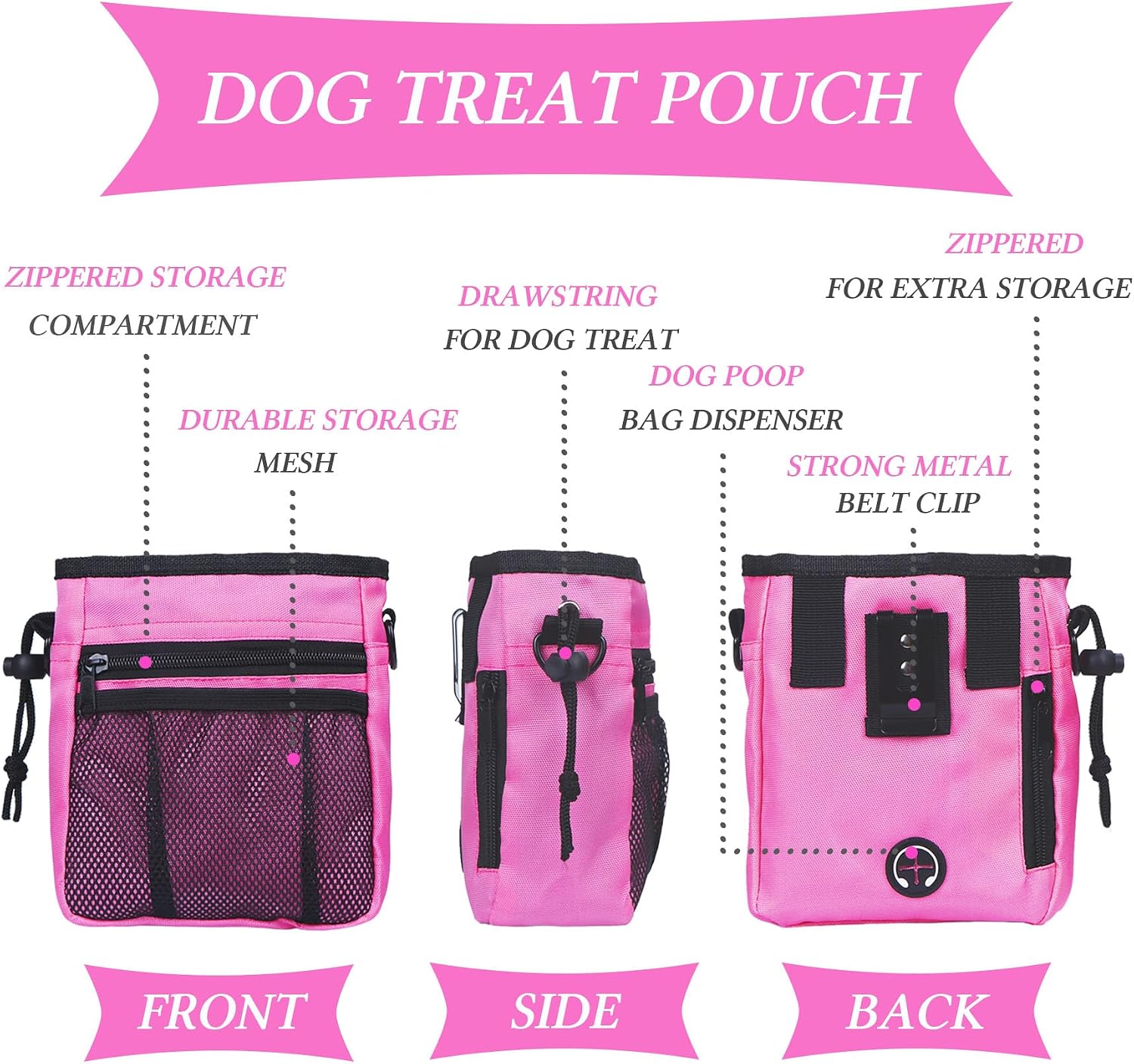 Dog Treat Pouch Dog Clicker Training Kit, Dog Training Treat Pouch Dog Clicker for Training, 3 Ways to Wear Easily