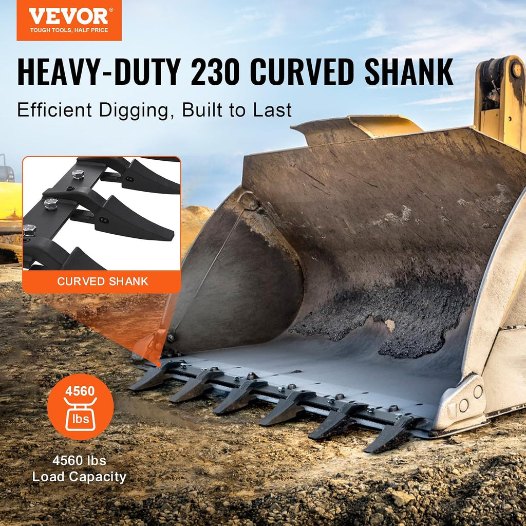 Bucket Tooth Bar, 48'', Heavy Duty Tractor Bucket 6 Teeth Bar for Loader Tractor Skidsteer, 4560 lbs Load-Bearing