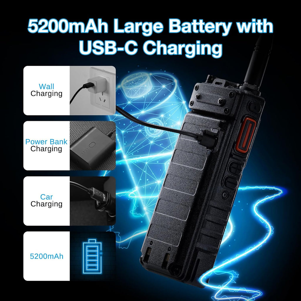 UV-25 Plus 10W GPS Ham Radio Handheld, Long Range Two Way Radio | Air NOAA Receiver, 5200mAh Battery USB-C Port, 2"