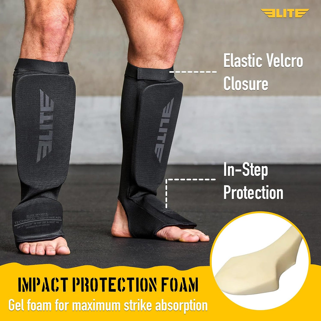 MMA Shin Pads for Muay Thai and Kickboxing, Protective Shin Guards with Instep Guard for Sparring and Training