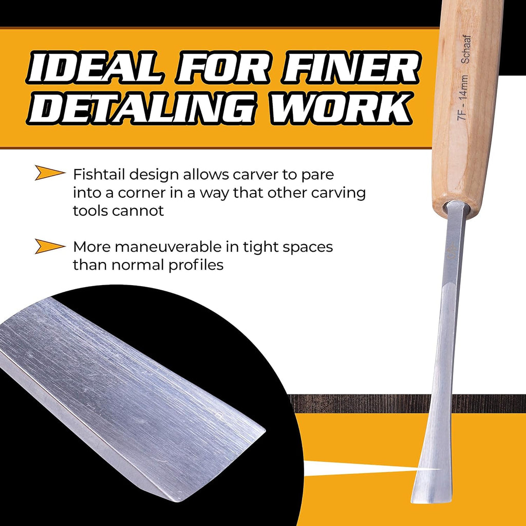4-pc Wood Chisel Set, Fishtail Gouges, Cr-V 60 | Detail carving chisels for sculpture and relief carving, ergonomic